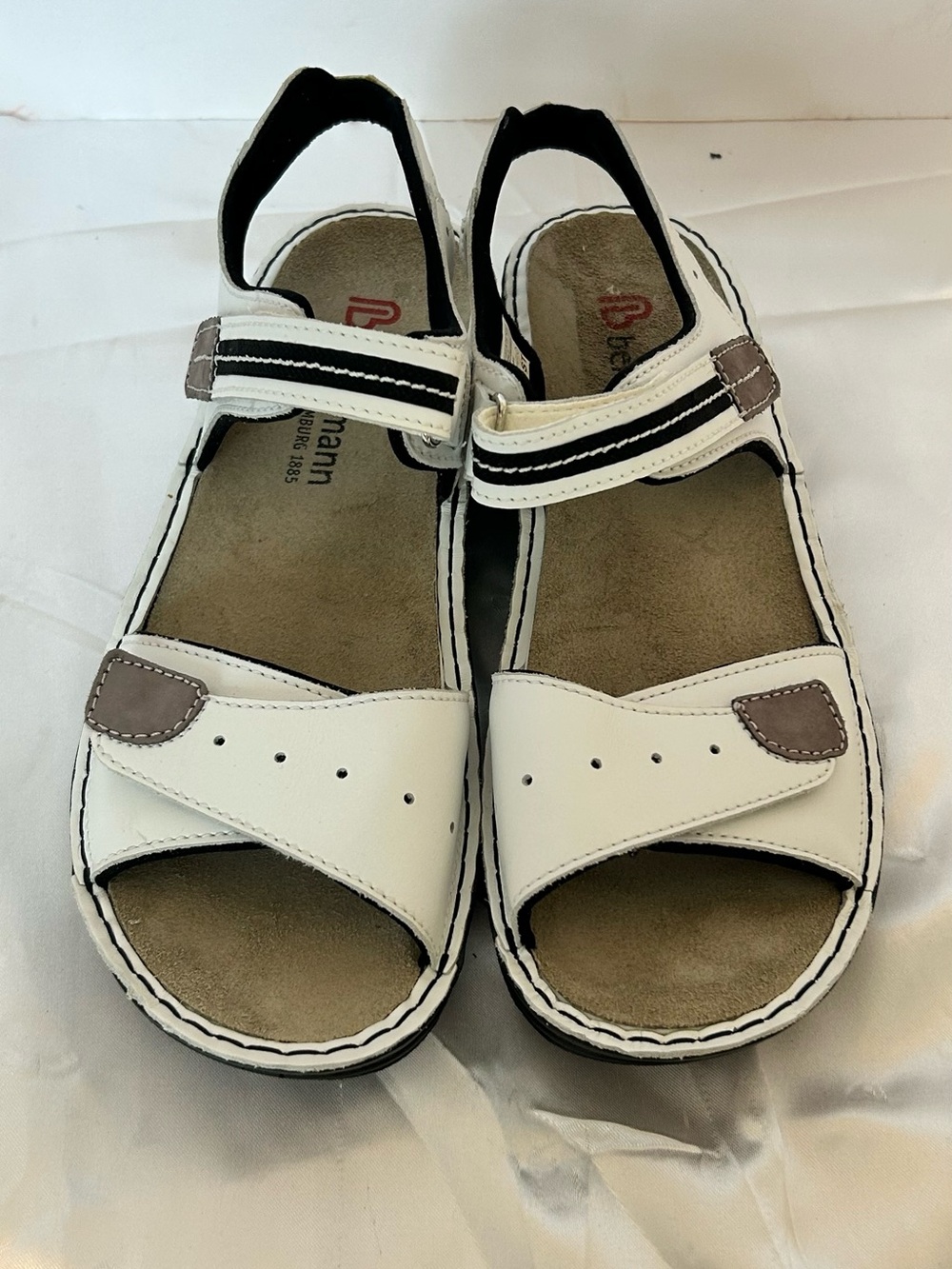 Women's White Leather Adjustable Sandals - Picture 2 of 7